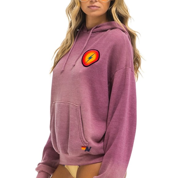 AVIATOR NATION $189 BOLT BULLSEYE PATCH PULLOVER RELAXED HOODIE - FADED BERRY - Picture 2 of 6